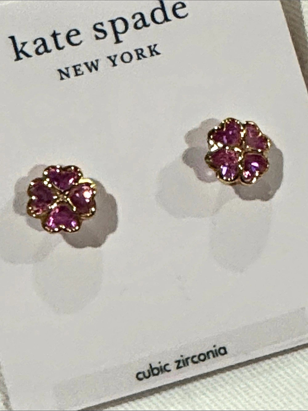Kate Spade New York Something Sparkly Spade Pink & Gold Stud Earrings NWT